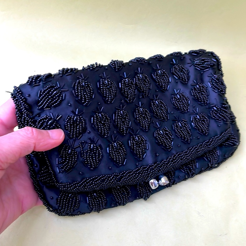 Vintage black all beaded satin clutch